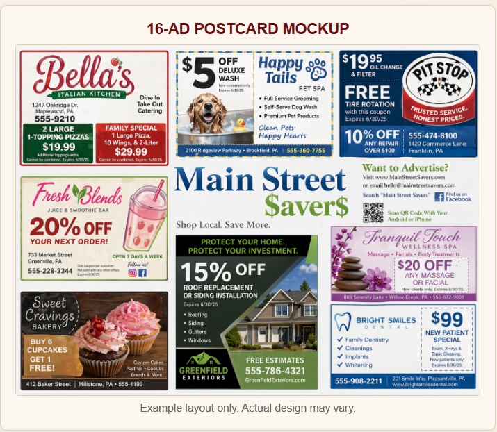 Example 16-ad shared postcard layout